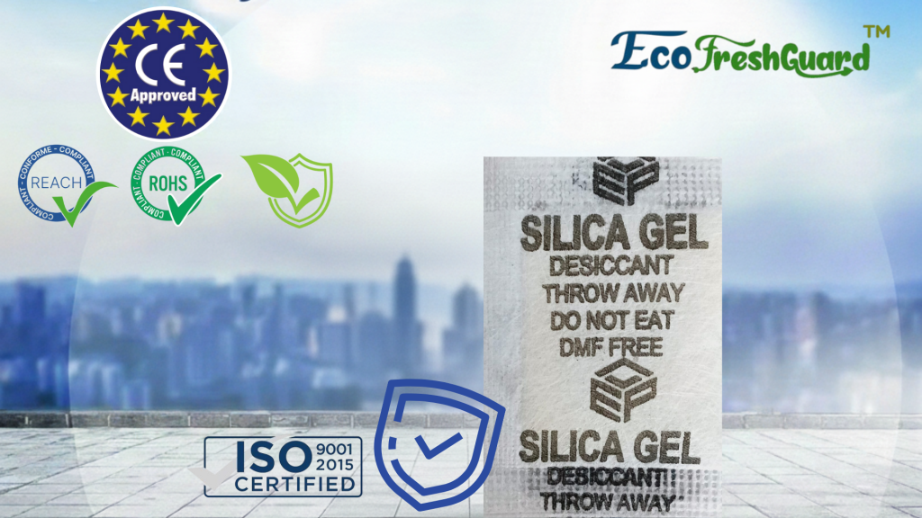 Silica gel desiccant pouch for moisture control in packaging.